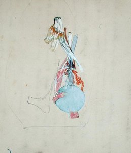 Bir kedinin kafasındaki sinir sistemi, 25 Mayıs 1842 (kağıt üzerine kalem ve suluboya) by Claude Bernard