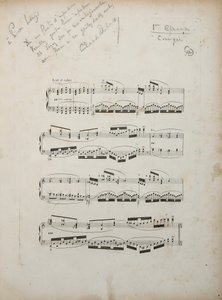 "La damoiselle elue"nin ilk düzeltilmiş ispatından sayfa, c.1887-88 by Claude Debussy