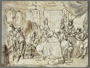 Hazırlayan Oyuncular (Recto); Kutsal Aile ve Vaftizci Yahya Çalışmaları (verso) by Claude Gillot