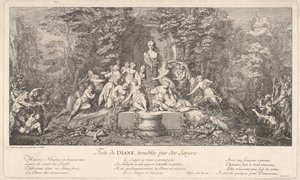 Satirler Feste de Diana tarafından kesintiye uğrayan Diana festivali, perturbée par des Satyres..., ca. 1786. by Claude Gillot