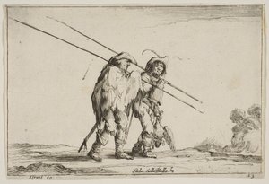 Levha 13: Sağa doğru yürüyen iki mızrakçı, sağ ellerinde kargılar..., 1642. by Claude Goyrand
