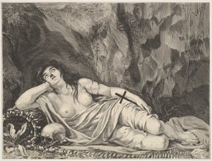 Bir mağarada uzanmış St. Mary Magdalen. by Claude Goyrand