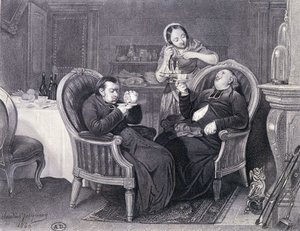 Akşam Yemeği: İki rahip, hizmetçileri tarafından sunulan kahve ve sindirim sistemi alır. by Claude Jacquand