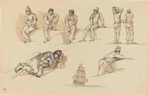 Sekiz Figür Çalışması ve Denizde Bir Gemi by Claude Joseph Vernet