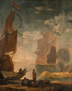 Savaş Adamı Ve Rıhtımda Figürlerle Liman Sahnesi, 1825. by Claude Joseph Vernet
