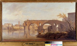 Le Ponte Rotto, Joseph Vernet (1714-1789) 18. yüzyıl Güneşi tarafından bir Roma Tablosu. 0,4x0,77 m . by Claude Joseph Vernet