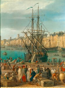 18. yüzyılda Marsilya limanı Malların boşaltılmasını temsil eden detay. Joseph Vernet