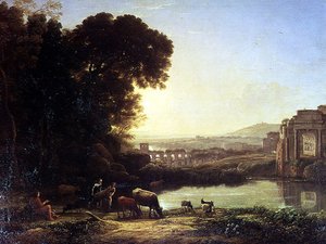 Sığır ve Keçiler bir harabenin yanında içiyor by Claude Lorrain
