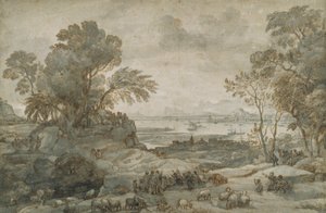 Dağdaki Vaazı Vaaz Eden Mesih ile Manzara (kağıt üzerinde gri yıkama ile kalem ve kahverengi mürekkep) by Claude Lorrain