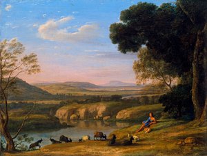 "Paysage au chvrier"" (Keçi ile nehir manzarası) Peinture de Claude Lorrain (1600-1682) vers 1645 - Tuval üzerine yağlıboya Dim 39.5x53 cm Aşağı Saksonya Eyalet Müzesi, Hannover