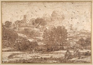 Hacer ve Melek (kağıt üzerine kalem ve kahverengi mürekkep) by Claude Lorrain