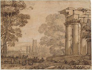 Harabeler, Pastoral Figürler ve Ağaçlar ile Manzara by Claude Lorrain