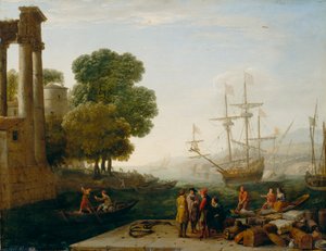 Gün Batımında Bir Liman, 1643 (bakır panelde yağ) by Claude Lorrain