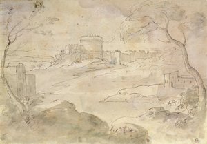 Müstahkem bir kasaba ile manzara (kağıt üzerinde mürekkep ve yıkama) by Claude Lorrain