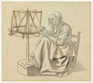 İplik Eden Yaşlı Bir Kadın by Claude Louis Desrais