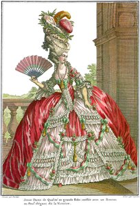 Geniş yan çantalı Fransız saray elbisesi, 1778