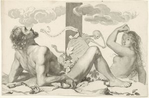 Adem ve Havva çarmıhın dibinde by Claude Mellan