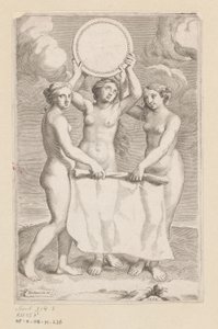 Madalyonlu Üç Güzeller Başlık sayfası: Balthazar de Vias, Charitum libri tres, 1660 by Claude Mellan