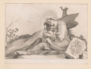 Bir ağaç kütüğünün yanında çocuklu Mary by Claude Mellan