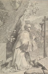 St. Bernard Bir Haç Önünde Diz Çöküyor, yakl. 1655. by Claude Mellan