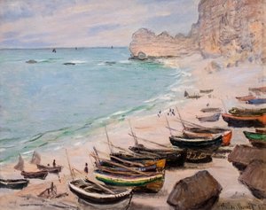 Etretat sahilinde tekneler by Claude Monet