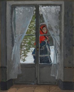 Kırmızı başörtüsü (La capeline rouge). 1868-73 civarında by Claude Monet
