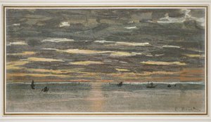 Denizde Gün Batımı, 1865-1870 (devetüyü kağıda pastel) by Claude Monet