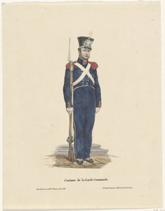 Belçikalı okçu, 1830 Kostüm de la Garde Communale (nesne üzerindeki başlık) by Claudio Linati