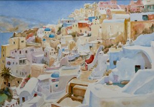 Santorini, Oia, 2019 (suluboya)