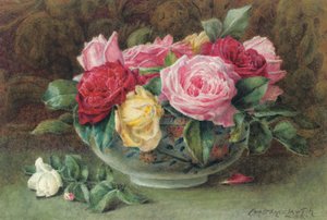 Bir kase pembe, sarı ve kırmızı güllü natürmort, 1883 by Constance Lawson