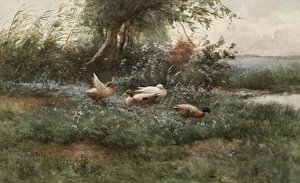 Göl kenarındaki ördekler (tuval üzerine yağlı boya)