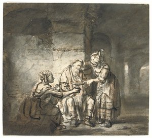 Lut ve Kızları (Yaratılış 19:33) (siyah ve kırmızı tebeşir, tükenmez kalem ve kahverengi mürekkep) by Constantin Daniel van Renesse