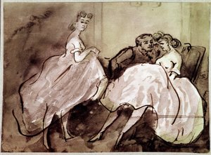 Bir genelevde iki fahişe ve bir baştan çıkarma Sahnesi müşterisi. Constantin Guys (1805-1892) tarafından çizim 19. yüzyıl Paris, Musee Carnavalet
