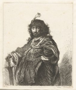 Tüylü şapkalı ve alçaltılmış kılıçlı otoportre (?) by Constantino Cumano