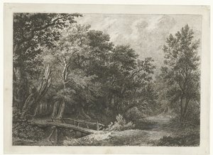 Ahşap köprü ile orman manzarası by Constantinus Cornelis Huysmans