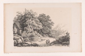 Bir köy yolunda iki figürlü manzara Manzara (dizi adı) by Constantinus Cornelis Huysmans