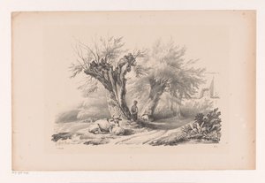 Dinlenme erkek ve kadın ile köy yolu Manzara (dizi adı) by Constantinus Cornelis Huysmans