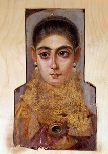 Kıpti sanatı: Fayoum (Fayum) adlı genç kadın (MS 160 civarında) Ahşap üzerine mum boyama. Paris, Louvre Müzesi