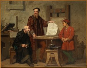 Matbaa sanatının icadı veya Gutenberg iş başında, 19. yüzyılın ortalarında.. by Corneille Seghers
