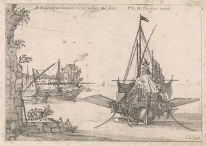 Galei bir koyda demirli Liman görünümleri (dizi başlığı) by Cornelis Bol
