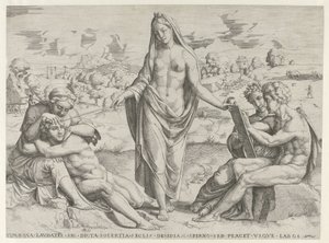 Yaratıcılık çalışkanlığı ödüllendirir ve tembelliği cezalandırır by Cornelis Bos (attributed to)