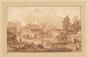 Gölet ile köy manzarası by Cornelis Brouwer