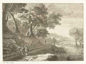Üç yürüyüşçü ile İtalyan manzara by Cornelis Brouwer