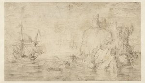 Bir adanın yakınında bir gemi ile deniz manzarası by Cornelis Claesz van Wieringen (attributed to)