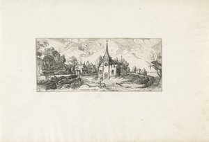 Bir köyde bir kilise manzaralı manzara Manzaralar (dizi başlığı) by Cornelis Claesz van Wieringen (possibly)