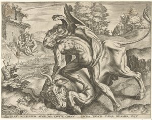Herkül, Herkül'ün Acheloüs İşçileri ile güreşiyor (dizi adı) by Cornelis Cort