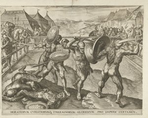 Horatlılar ve Küratörler arasındaki savaş by Cornelis Cort