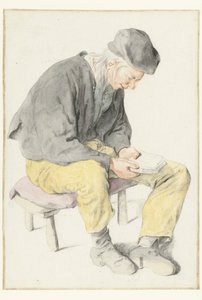 Oturan Adam Okuyor, Yüzü Sağa Bakıyor Oturan Adam Elinde Kitap, Sağa Döndü by Cornelis Dusart