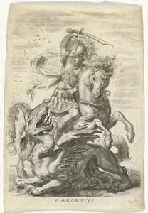 H. Joris ejderhayla savaşıyor by Cornelis Galle (II)