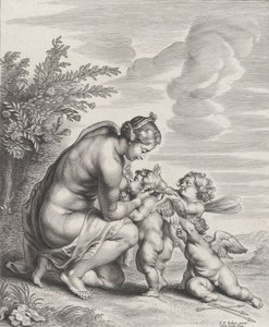 Venüs bir manzarada üç Aşk Tanrısı besliyor, yaklaşık. 1627-78. by Cornelis Galle II